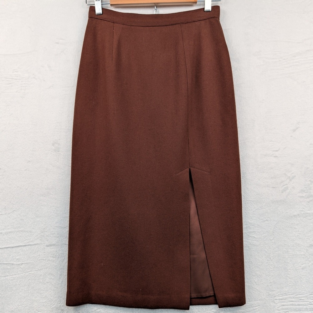 VTG Midi Skirt Women's 10 Brown Straight Pencil Wool Blend Dark Academia 70s